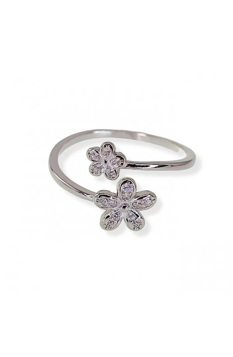 Anillo Flores plata 925 con circonitas